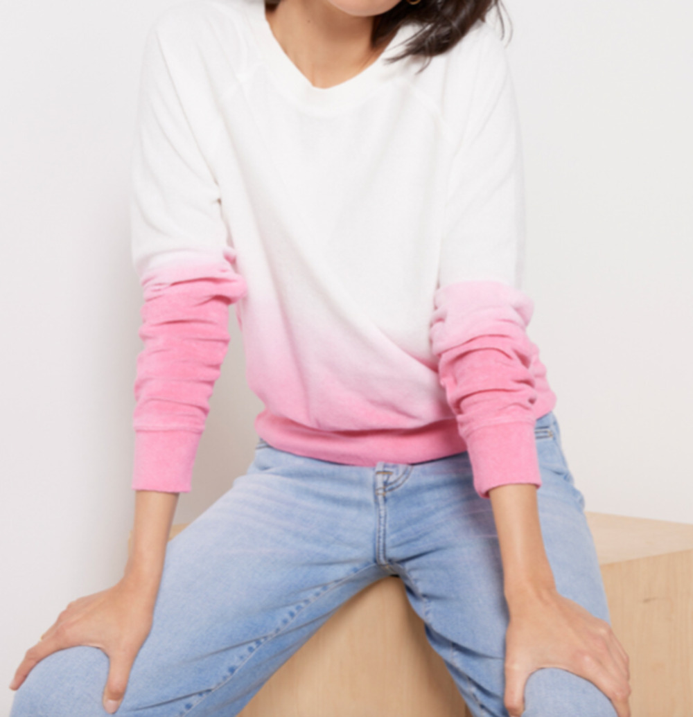 Evereve Shawna Dip Dye pullover Ombre pink and white terrycloth crew neck Size M